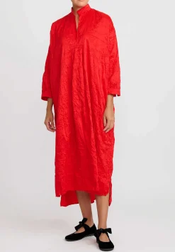 Daniela Gregis Washed Silk Long Kora Shirt Dress In Rosso Red