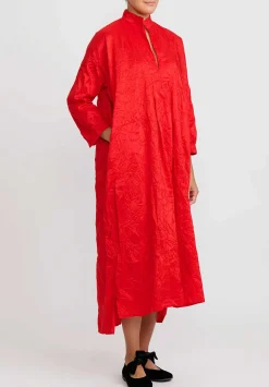 Daniela Gregis Washed Silk Long Kora Shirt Dress In Rosso Red