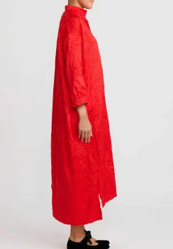 Daniela Gregis Washed Silk Long Kora Shirt Dress In Rosso Red