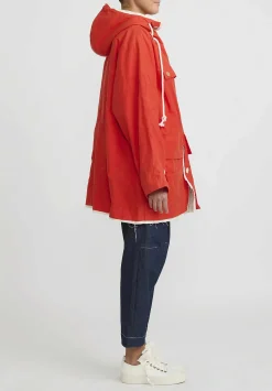 Toogood Waxed Cotton Trawlerman Coat In Buoy Orange