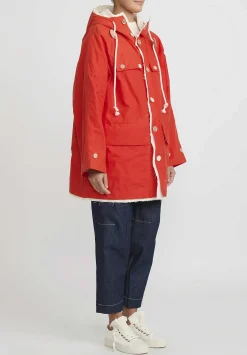 Toogood Waxed Cotton Trawlerman Coat In Buoy Orange
