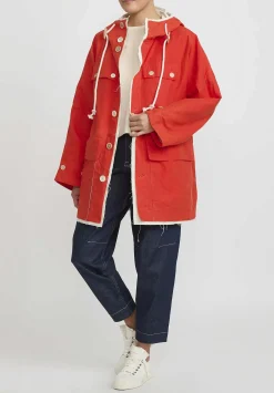 Toogood Waxed Cotton Trawlerman Coat In Buoy Orange