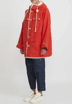 Toogood Waxed Cotton Trawlerman Coat In Buoy Orange