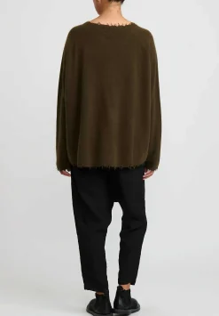 Rundholz Dip Wool And Raccoon Hair Distressed Sweater In Khaki Brown