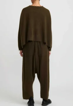 Rundholz Dip Wool And Raccoon Hair Drop Crotch Pants In Khaki Brown