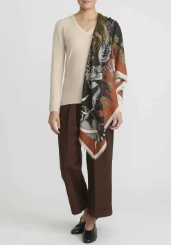 Sabina Savage Wool And Silk Fauna Exotica Scarf In Brick Red & Charcoal Grey
