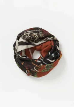 Sabina Savage Wool And Silk Fauna Exotica Scarf In Brick Red & Charcoal Grey