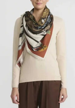 Sabina Savage Wool And Silk Fauna Exotica Scarf In Brick Red & Charcoal Grey