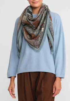 Sabina Savage Wool And Silk The Tiger Trap Scarf In Sea Mist Blue & Bone White