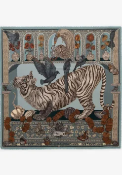 Sabina Savage Wool And Silk The Tiger Trap Scarf In Sea Mist Blue & Bone White