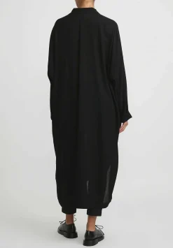 Jan-Jan Van Essche Wool Crepe Chiffon Long Loose Shirt In Black