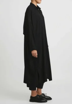 Jan-Jan Van Essche Wool Crepe Chiffon Long Loose Shirt In Black