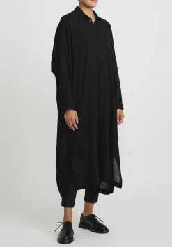 Jan-Jan Van Essche Wool Crepe Chiffon Long Loose Shirt In Black