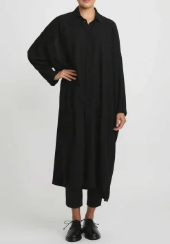 Jan-Jan Van Essche Wool Crepe Chiffon Long Loose Shirt In Black