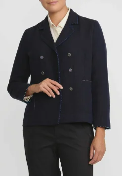 Péro Wool Double Breasted Jacket In Navy Blue
