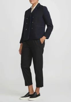 Péro Wool Double Breasted Jacket In Navy Blue
