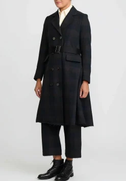 A Tentative Atelier Wool Double Breasted Juliette B. Coat In Black And Brown Plaid