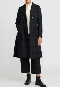 A Tentative Atelier Wool Double Breasted Juliette B. Coat In Black And Brown Plaid