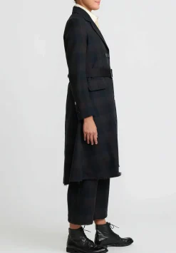 A Tentative Atelier Wool Double Breasted Juliette B. Coat In Black And Brown Plaid