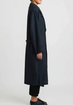 Lemaire Wool Double Breasted Overcoat In Black & Grey Plaid