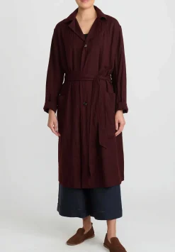 Chez Vidalenc Wool Mar Trench Coat In Maroon
