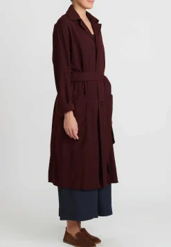 Chez Vidalenc Wool Mar Trench Coat In Maroon