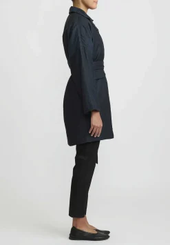 AODress Wool Middle Coat With Embroidered Belt In Raat Navy Blue