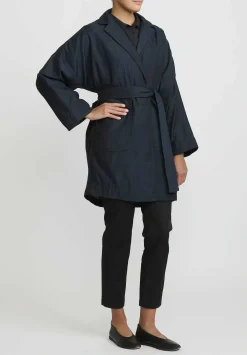 AODress Wool Middle Coat With Embroidered Belt In Raat Navy Blue