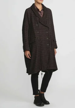 Rundholz Wool Oversized Double Breasted Coat In Espresso Brown Check