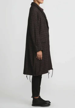 Rundholz Wool Oversized Double Breasted Coat In Espresso Brown Check