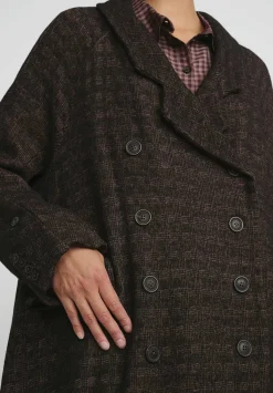 Rundholz Wool Oversized Double Breasted Coat In Espresso Brown Check