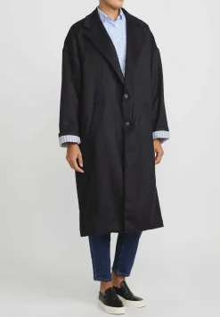 Bergfabel Wool Oversized Moon Coat In Navy Blue