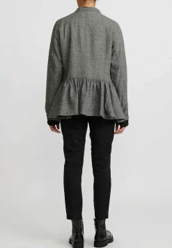 Rundholz Wool Small Check Gathered Skirt Jacket In Latte White & Black