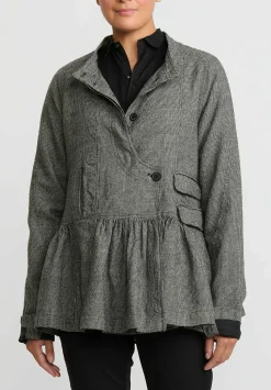 Rundholz Wool Small Check Gathered Skirt Jacket In Latte White & Black