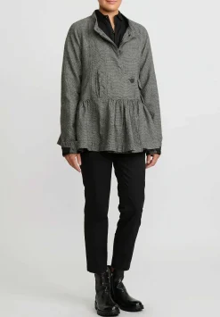 Rundholz Wool Small Check Gathered Skirt Jacket In Latte White & Black