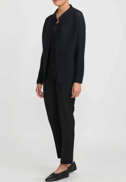 Issey Miyake Wooly Pleats Top In Dark Navy Blue